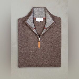 Lorenzo Uomo Men’s Madison Quarter Zip Cashmere Sweater in Brown Heather -Size S